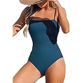 CUPSHE Women Swimsuit One Piece Bathing Suit Square Neck Cutout Back Tummy Control with Adjustable Spaghetti Straps