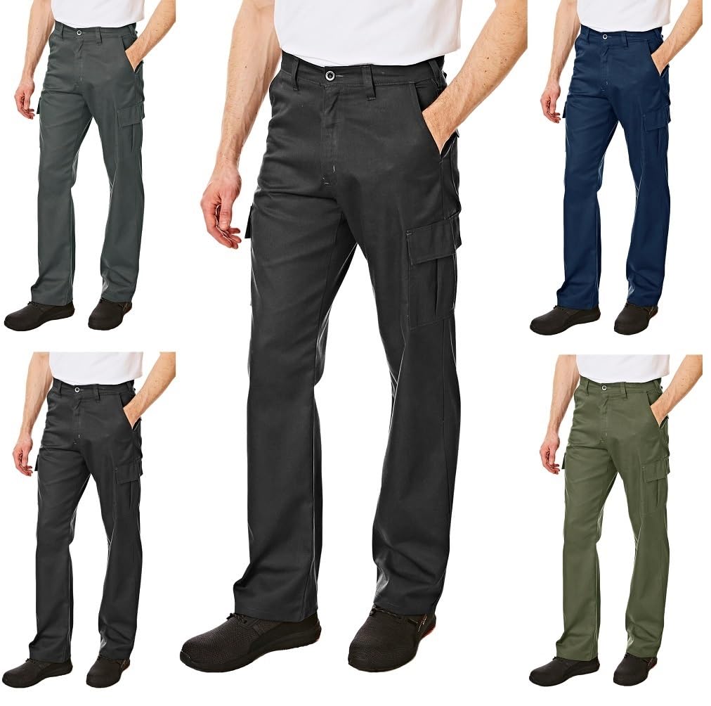 Lee Cooper Men's Cargo Trousers with Multi Pocket Easy Care Safety Workwear Pants Durable Heavy-Duty Work Trouser Regular Fit Button & Zip Closure Pant for Men Casual Wear (Black, 38W / 31L)