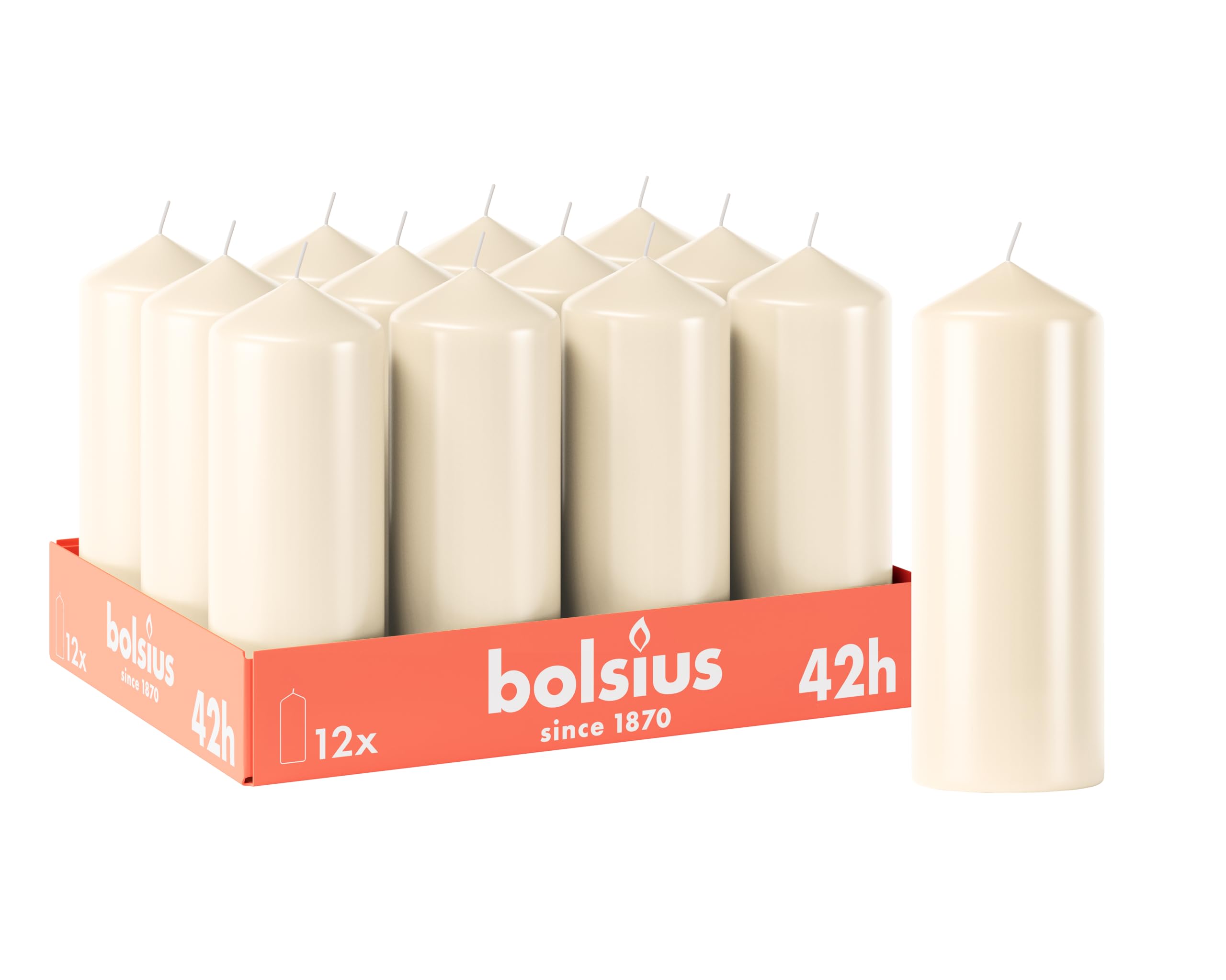 Bolsius Smooth Pillar Candles - Ivory - Pack of 12-5.9″ × 2.4″ - Decorative - Burning Time 42 Hours - Unscented - Contains Natural Plant Wax - Without Palm Oil