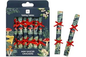 Talking Tables Handmade Eco-Friendly Saucer Christmas Crackers | Mini Size | Mushroom Themed Design | Contains Joke/Questions