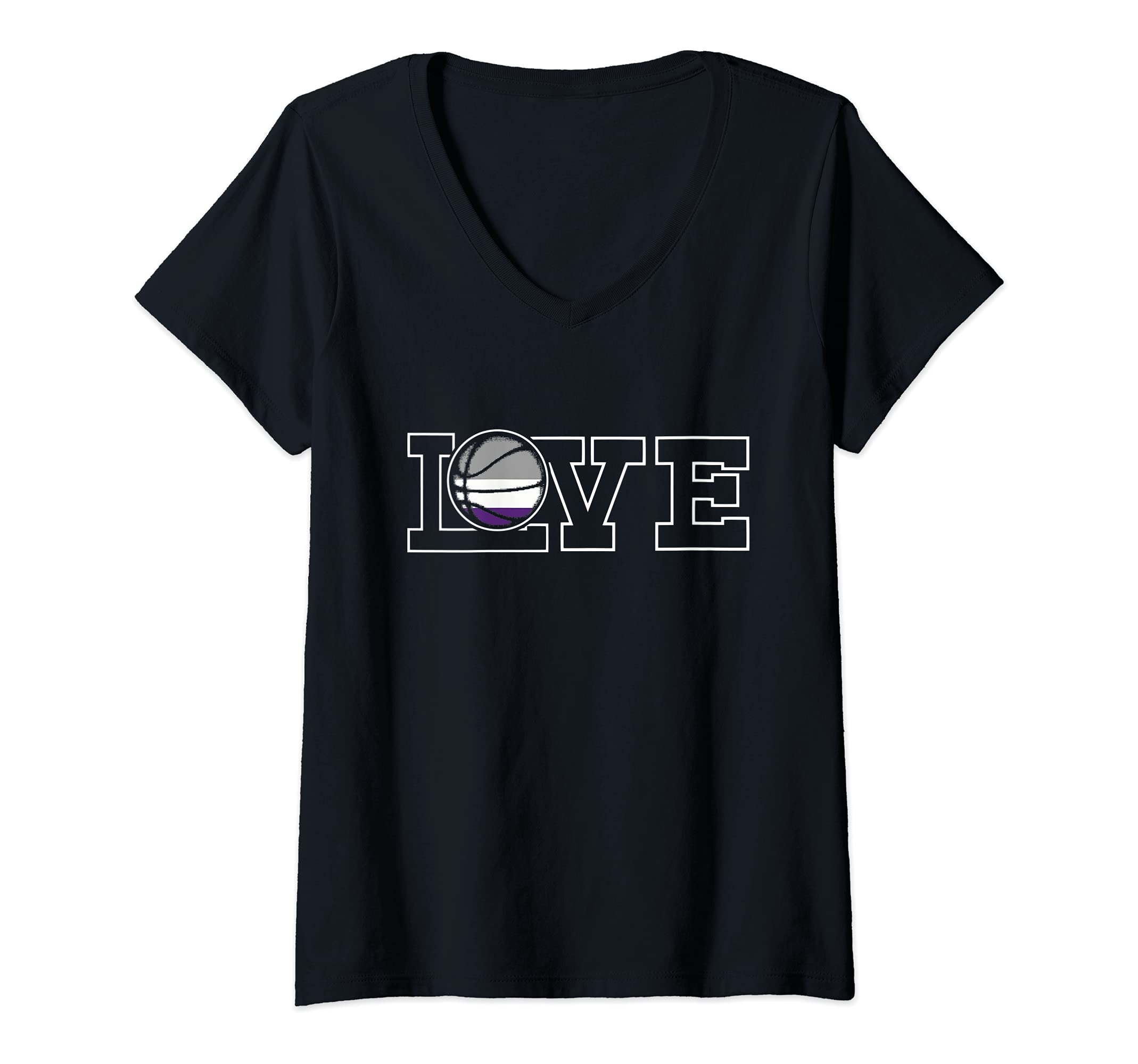 Womens Love Basketball LGBT-Q Asexual Ace Pride Flag Sport Fan Ally V-Neck T-Shirt