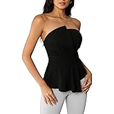 winkbay Women's Elegant Peplum Tube Top Summer Strapless Asymmetrical Evening Party Cocktail Tops