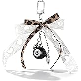 Angyape Cute Leopard Bow Keychain Y2K Magic 8 Ball Keychain for Women Bag Purse Charms for Handbags Star Heart Accessories