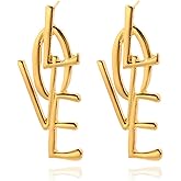Love Letter Drop Dangle Earring for Women Exaggerated Long Love Letter Earrings 14K Gold Heart Earrings Simple Fashion Love Heart Earrings Statement Trendy Earrings