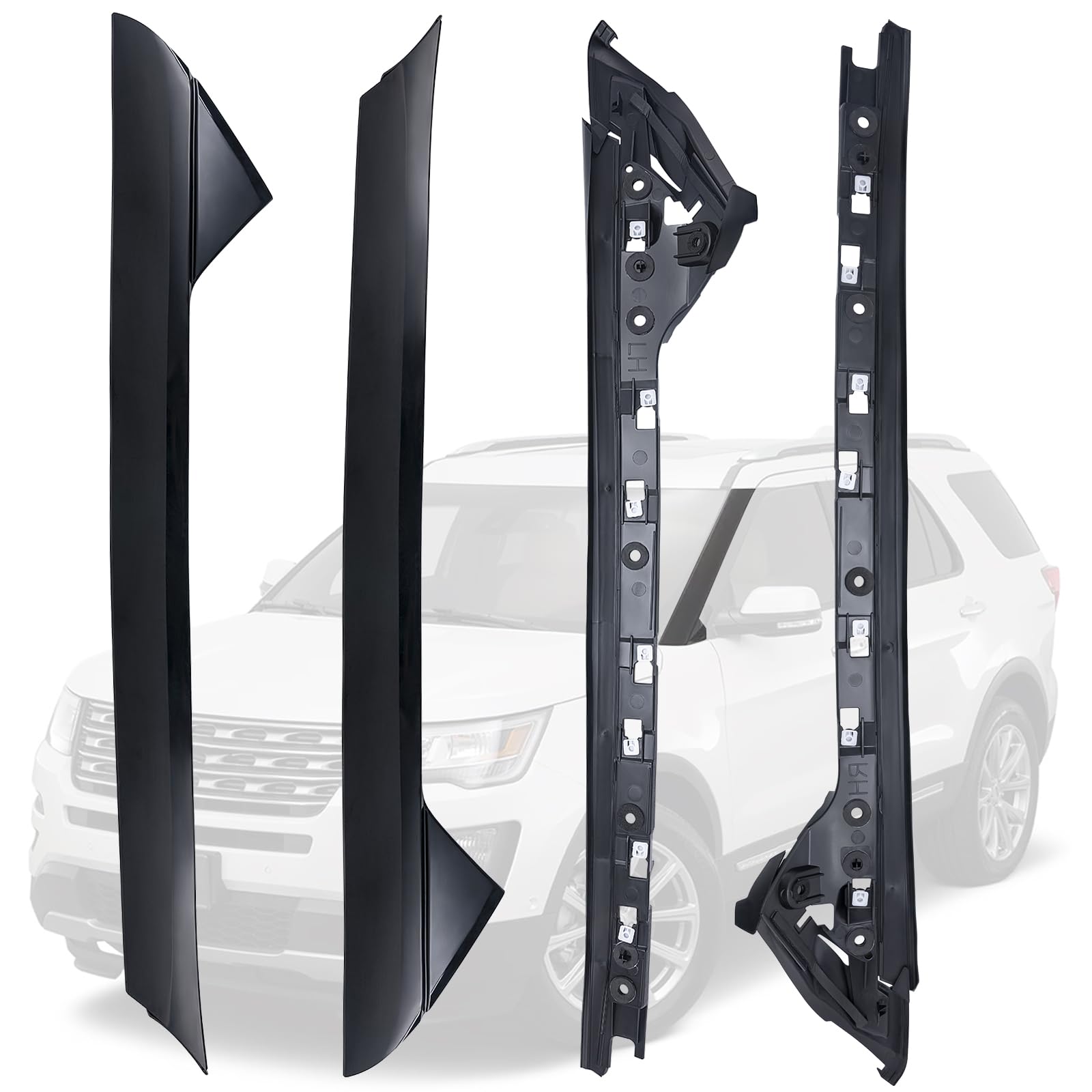 Photo 1 of **MINOR DAMAGE TO ONE**Windshield Trim Molding A-Pillar Fit for Ford Explorer 2011-2019 Window Trim, Replaces 926-450, 926-451, BB5Z7803137AA, BB5Z7803145AA, BB5Z7803136AA, BB5Z7803144AA (Left, Right, Outer, Inner, 4 Pack)