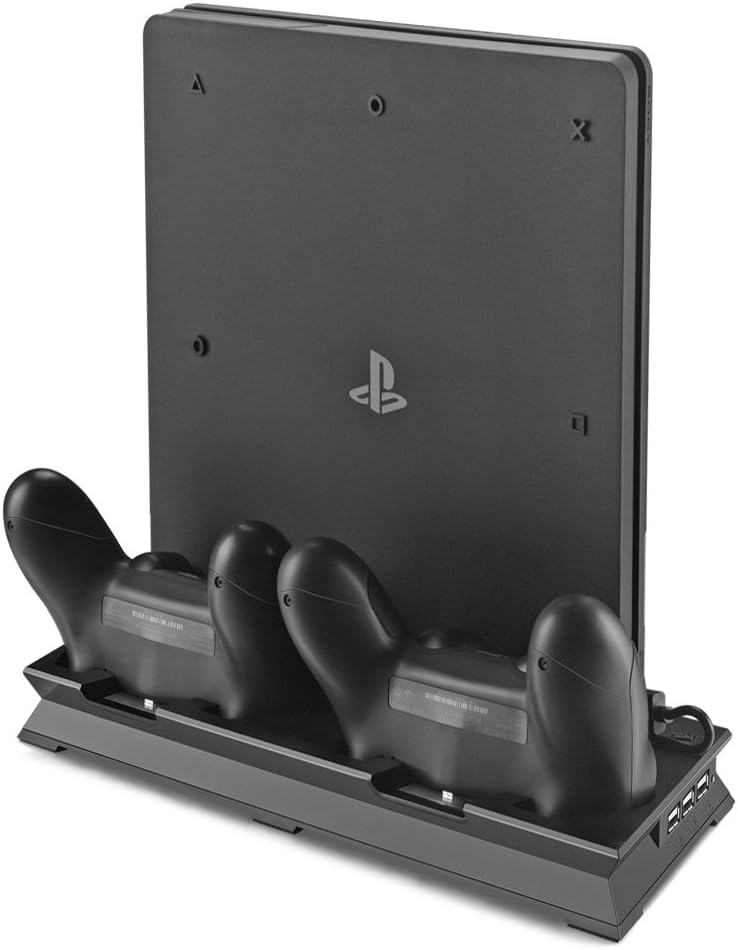 PS4 Slim Vertical Stand Cooling Fan with Dual USB Charger Ports 2 in 1 Dual Use with Cooling and Charging System