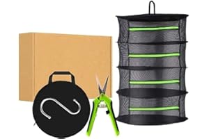 STEGTA Herb Drying Rack Net Mesh 4 Layer Mesh Hanging Herb Drying Rack with Green Zipper & Garden Pruning Shears for Drying W