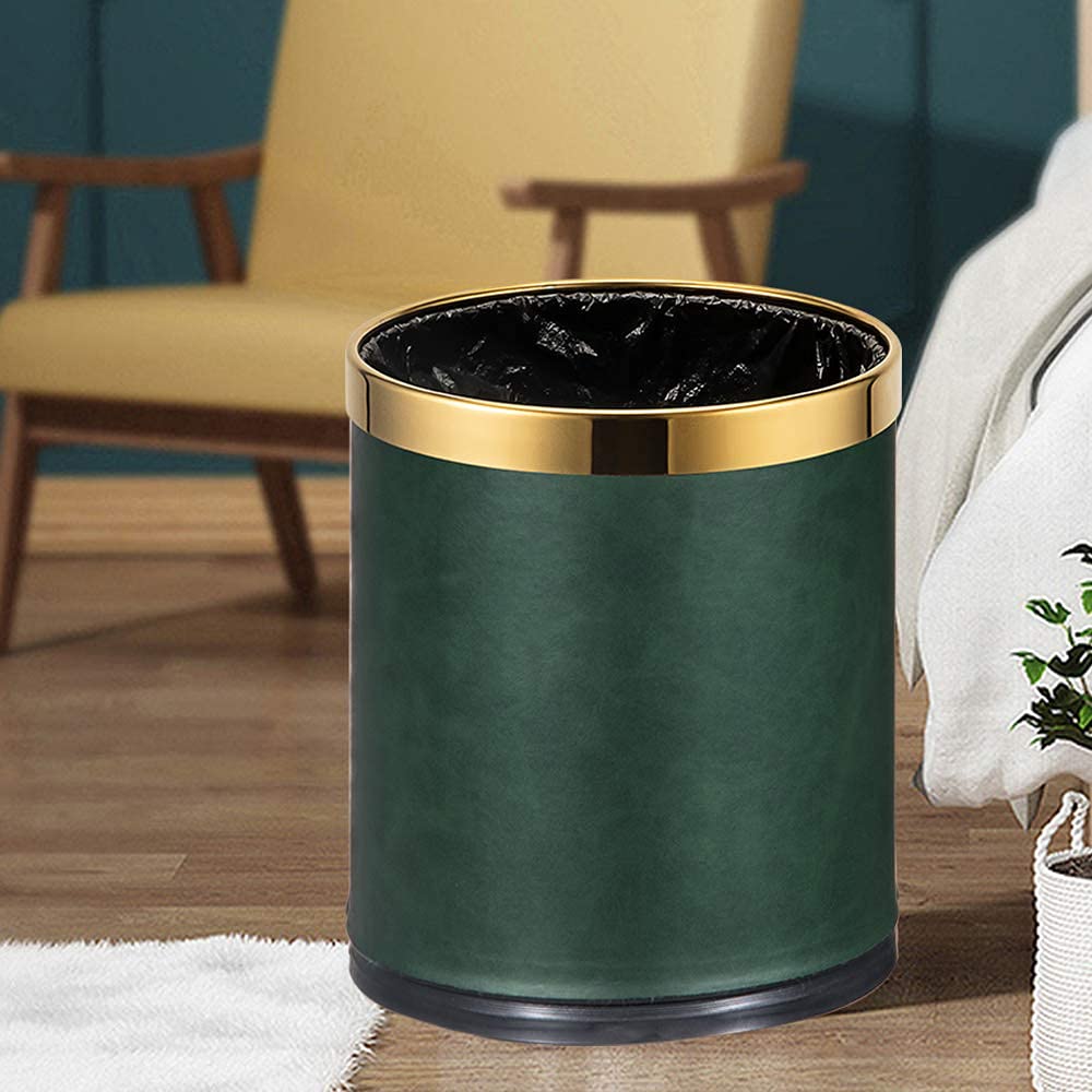 Luxury Metal Round Shape Trash Can with Faux Leather Home Office Wastebasket-Garbage Can Without Cover - Kitchen Waste Bins - Metal Inner and Outer Barrel Waste Paper Basket: Industrial & Scientific