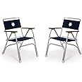 FORMA MARINE Boat Chairs Navy Blue Deck Folding Marine Aluminum Teak Furniture Set of 2 M100NB