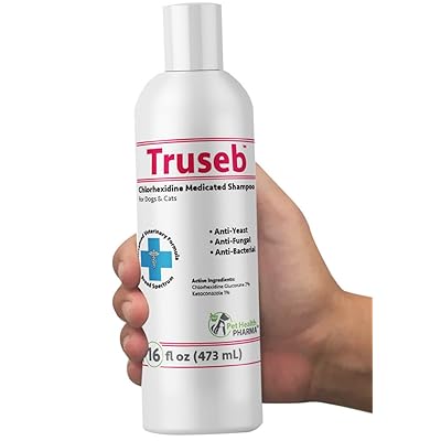 Truseb | #1 Ketoconazole &amp; Chlorhexidine Shampoo for Dogs &amp; Cats - Antifungal, Antibacterial &amp; Antiseptic Medicated Shampoo for Hot Spots, Ringworm, Yeast, Fungal Infections, Acne,Pyoderma