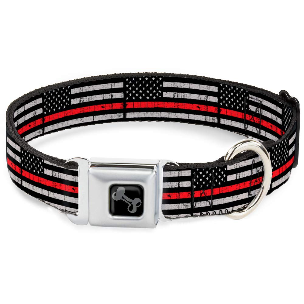 Buckle-Down Dog Collar Seatbelt Buckle Thin Red Line Flag Weathered Black Gray Red 15 to 26 Inches 1.0 Inch Wide (DC-W34621-L) — image 1