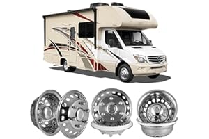 BOOGADEE Set of 2 Rear & 2 Front Snap-On 6 Lugs 18 Hand Holes Wheel Covers, 16" Dually Wheel Simulator, Polished Stainless Steel Hubcaps fit for 2007-2025 Dodge, Mercedes and Freightliner Sprinter Van