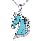 SHINYKEND 925 Sterling Silver Horse Necklace for Women, S925 Created Turquoise Horse Pendant Christmas Valentine's Day Birthday Anniversary Mothers Day Jewelry Gifts for Her Mom Girlfriend 18+2"
