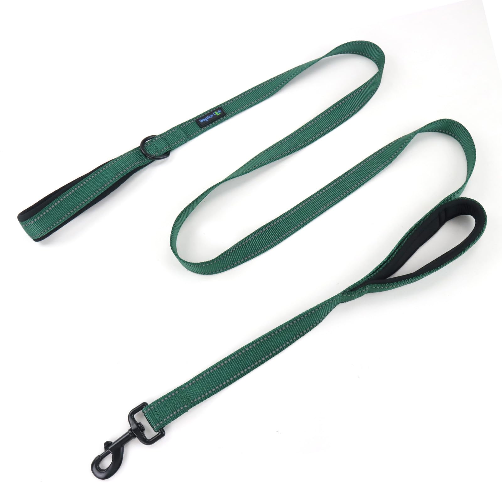 Wagtime Club Double Handle Dog Leash, 6ft Long Heavy Duty Dog Leash with Paded Traffic Handles for Extral Control and Training, Dual Handles Leads, Large Medium Small Dogs (Reflective Hunter Green)