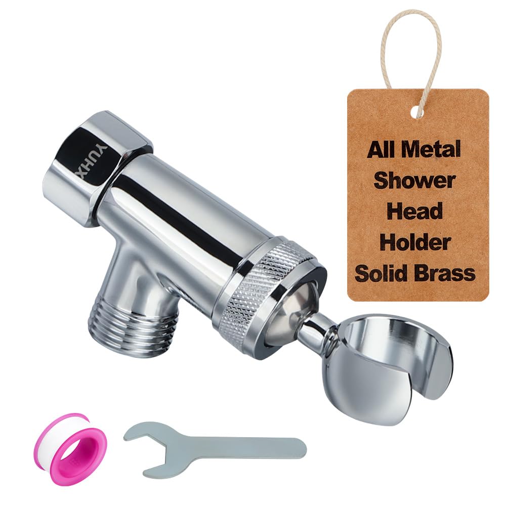Photo 1 of Shower Head Holder All Metal, Brass Adjustable Shower arm Bracket for Handheld, Hand held Showerhead Holder (B-Style Shower Arm Mount Premium Chrome