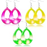 Kenning 3 Pairs 80s 90s Women Earring Light up Neon Earrings LED for Valentine Carnival Retro Outfit Glow Party