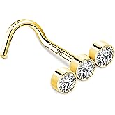 MeIighting 14K Solid Gold Nose Ring 20G Nose Stud Screw Shaped with Round CZ Twist Nose Piercing Jewelry for Women Men Real Gold