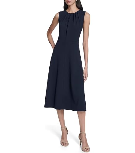 Calvin Klein Womens, Sleeveless Dot Crepe Polka Dot Self Tie Midi Aline Blossom Indigo, 4 at Amazon Women's Clothing store