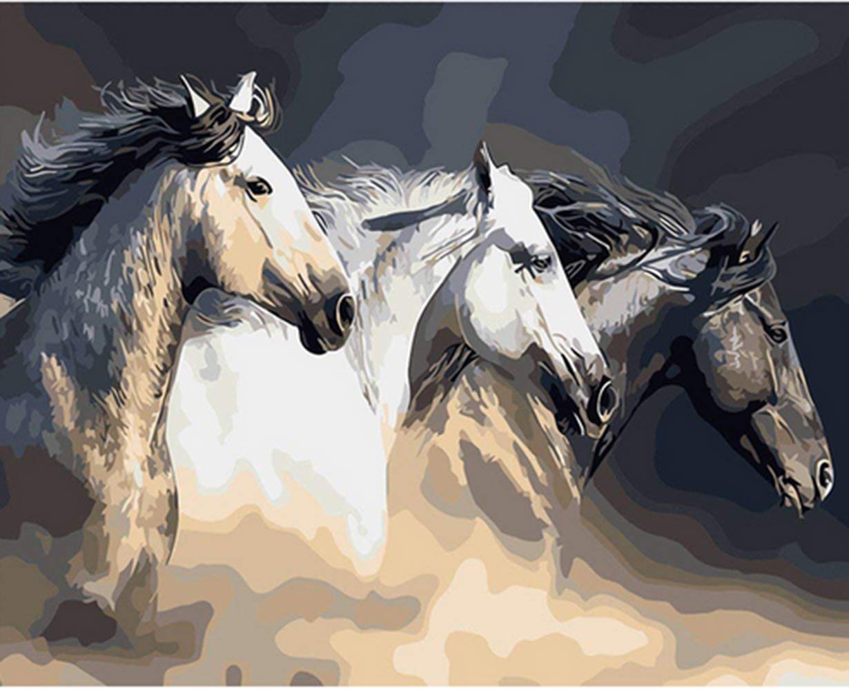 ABEUTY DIY Paint by Numbers for Adults Beginner - Three Horse Animals 16x20 inches Number Painting (No Frame)
