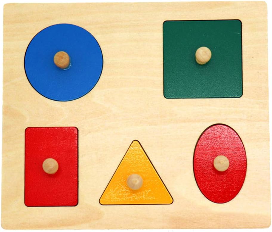 Livecitys Montessori Wood Knob Puzzle Peg Board Geometric Shape Match Baby Educational Toy A