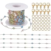 FINGERINSPIRE 6.56Yard Colorful Satellite Bead Chain Bulk Golden Brass Crystal Beaded Chain with 30 Stainless Steel Jump Ring & 10 Lobster Clasp Jewelry Making Kit for Bracelets Necklaces-4.5mm Bead