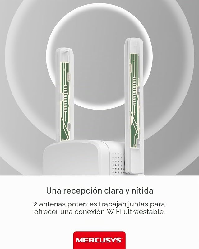 ME12-Repetidor WiFi 4, 300M, 2.4GHz, 2 Antenas Externas,Plug&Play