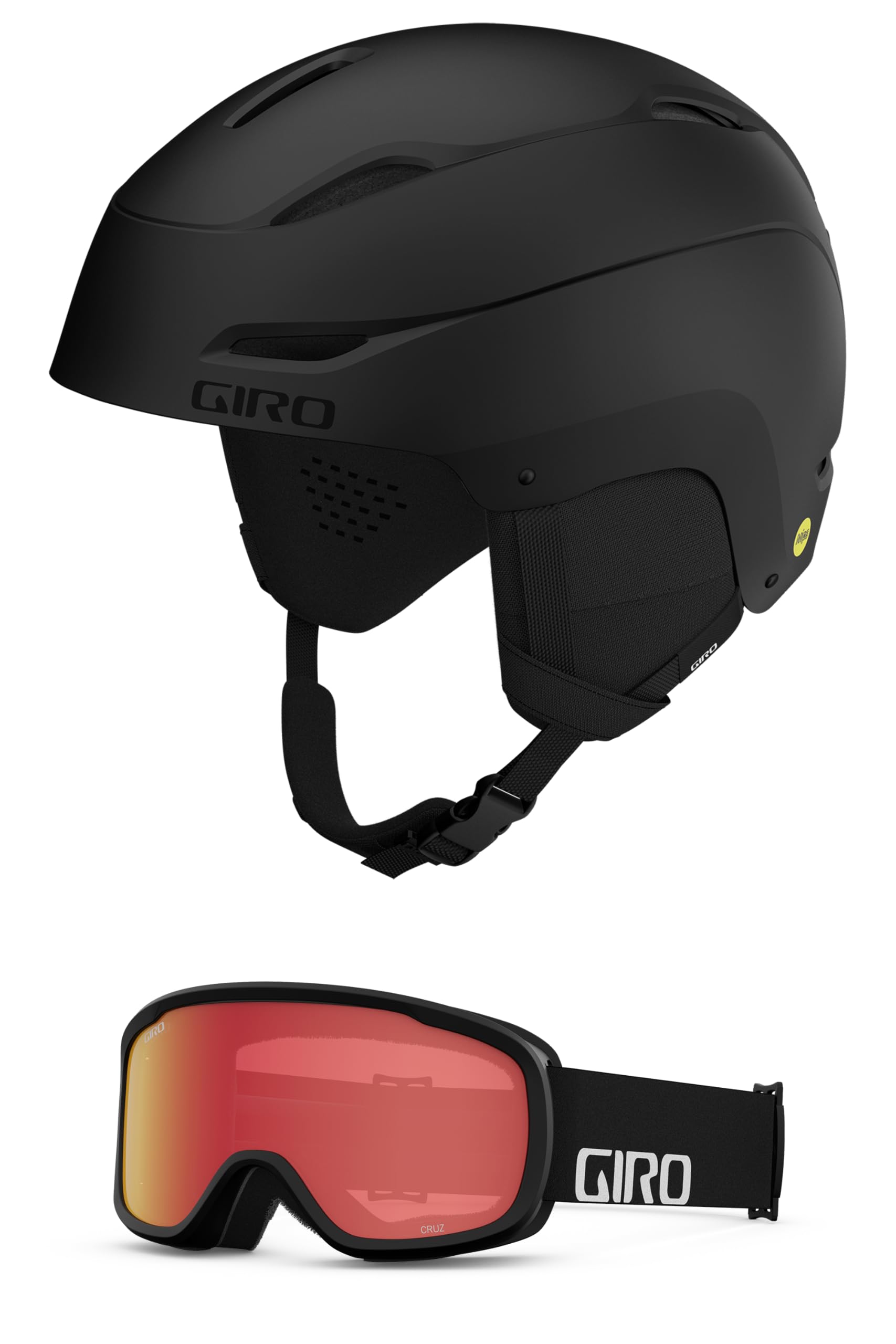 Photo 1 of (USED/FAIR) (MISSING GOGGLES) Giro Ratio MIPS Combo Pack Ski Helmet - Snowboarding Helmet with Matching Goggles Matte Black/Black Wordmark S (52-55.5CM)