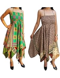 Lot Of 2 Lenore Womens Halter Dress Two Layer Vintage Recycled Sari Boho Beach Dresses