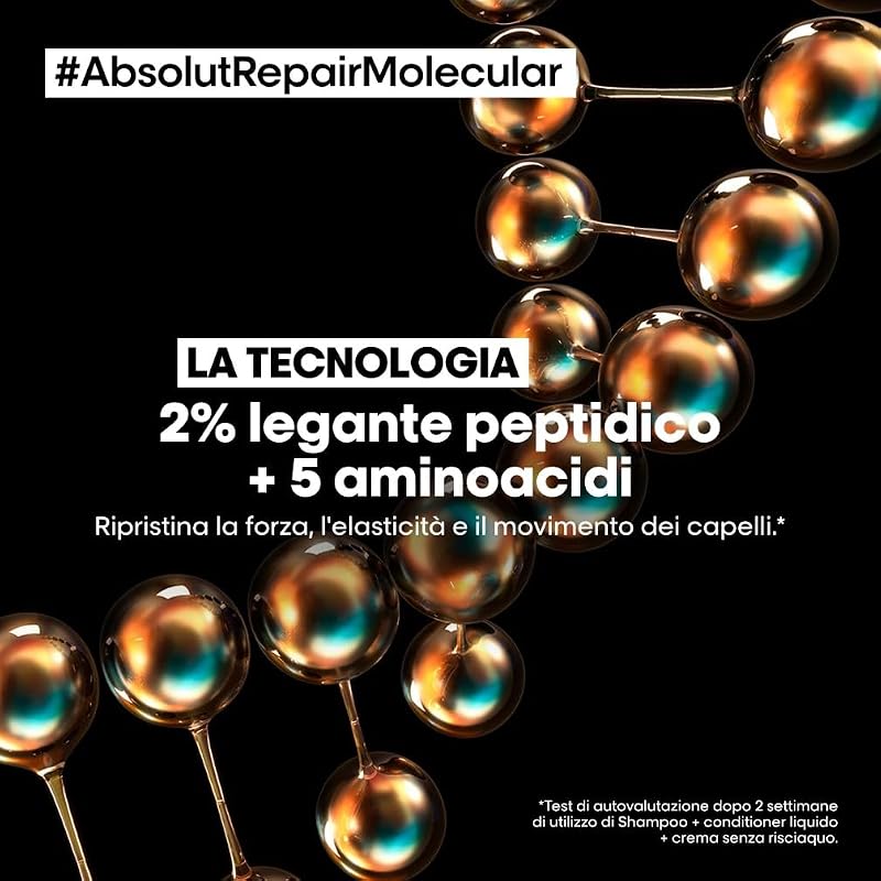 L’Oréal Professionnel Shampoo Ristrutturante, Per Tutti i Tipi di Capelli Danneggiati, Aiuta a Riparare i Danni e Ripristina la Forza, Senza Solfati, Absolut Repair Molecular, SERIE EXPERT, 500 ml