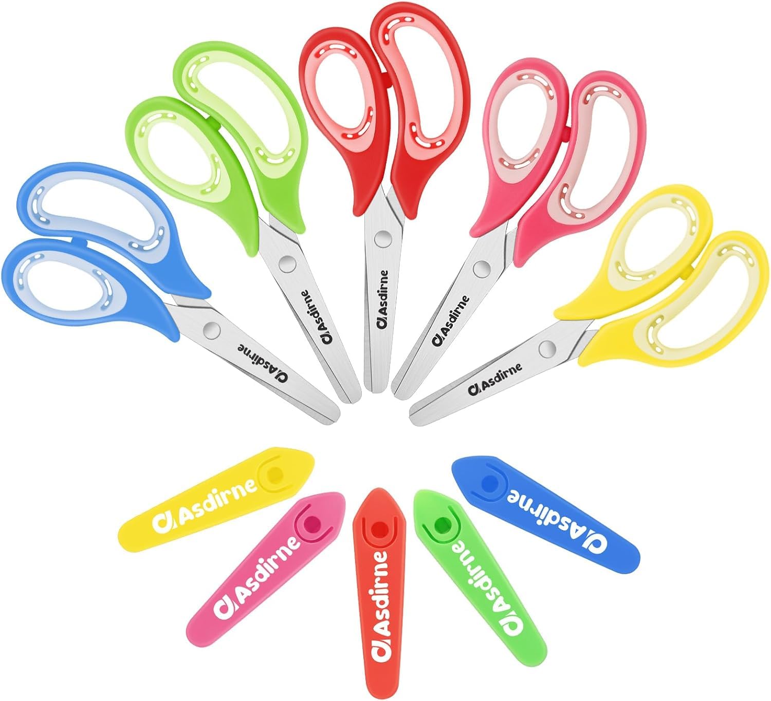 Asdirne Kids Scissors - Safety Children Scissors with Blunt Tip Stainless Steel Blades and Soft Grip, Great for Home and School, Assorted Color, 13.5cm, 5 Pack
