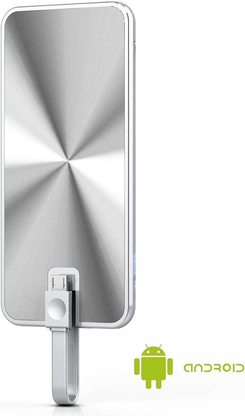 External Battery Charger - miraku M6 5000mAh Portable Travel Pocket Juice Power Bank with Built-in Micro USB Cable,2 Ports for Samsung Galaxy S6 Edge,S7,HTC, LG,iPhone and Android Cell Phones (White)