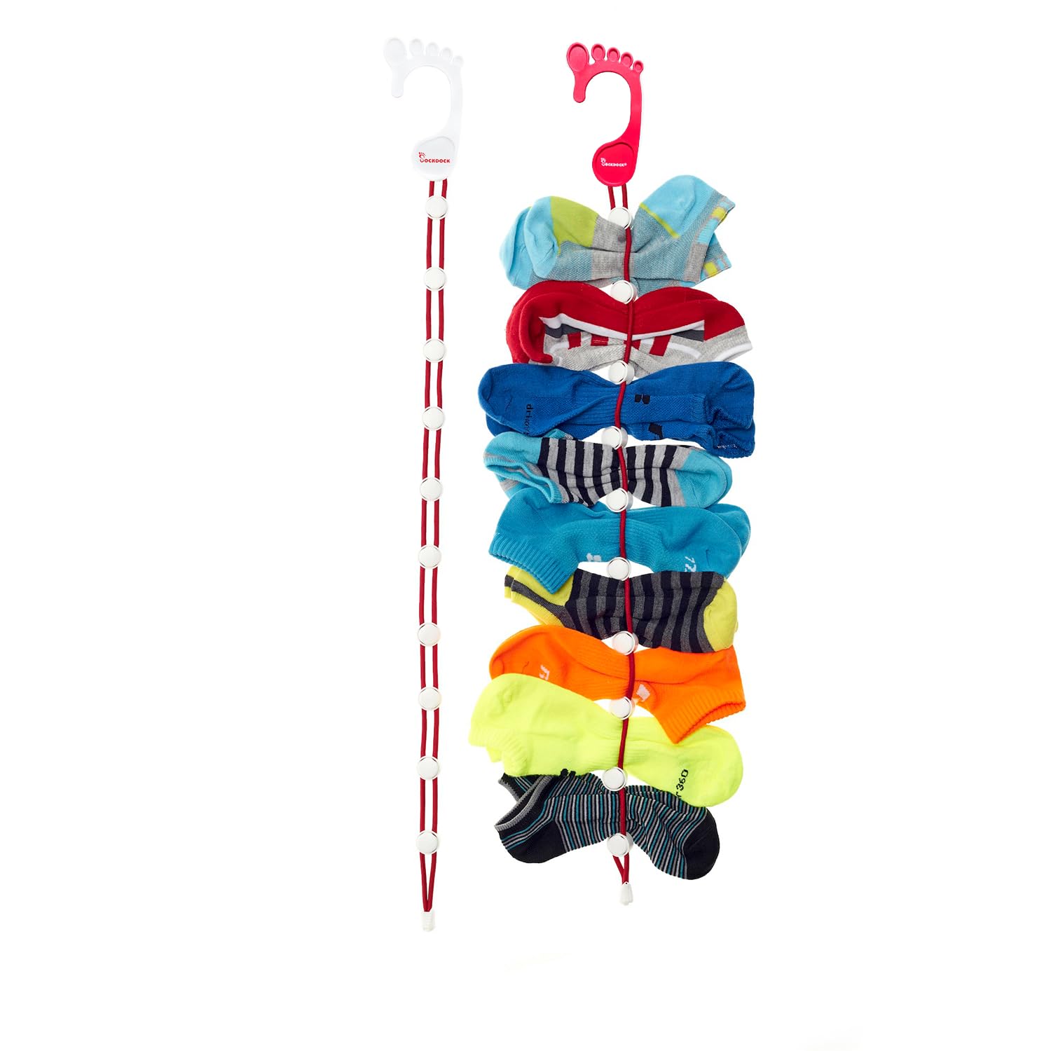 SockDock Sock Organizer for Washing, Drying, & Storing Paired Socks | Adult & Baby Sock Hanger Also Holds Gloves, Scarves, & Underwear | Space-Saving Laundry Sock Holder | 2-Pack (Red)