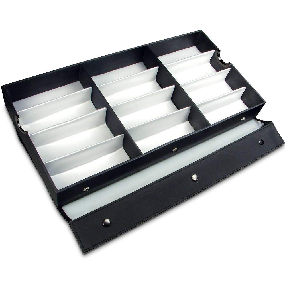 Ikee DesignIkee Design Large 12 Slot Eyewear Storage Organizer Tray Display Case Holder, Multiple Glasses Case Box Eyewear Glasses Storage for Sunglasses, Eyeglasses, Watches and Jewelry 19 W x 10 D x 2 1/4 H in