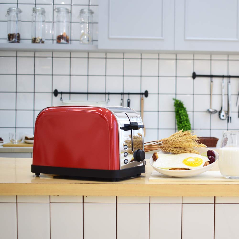 LATITOP Automatik-Toaster,Rot 2-Scheiben Toaster mit Breiter Steckplatz, herausnehmbarem Krümelschublade, Hoher Hubhebel für kleine und große Brotscheiben Bagels
