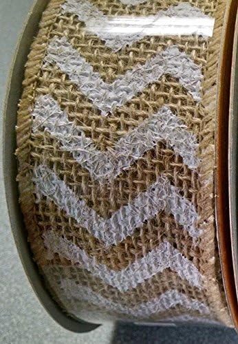 1.5In Chevron Striped Burlap Ribbon - White - 5 Yards