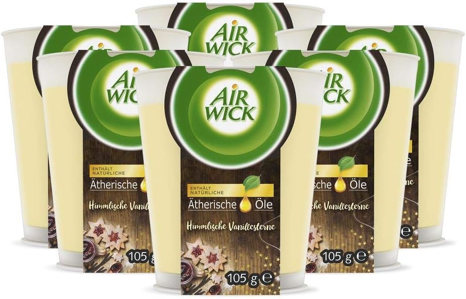Air Wick Wohlfühl-Duftkerze – Duft: Himmlische Vanillesterne – Enthält natürliche ätherische Öle – 6 x Duftkerze in Weiß