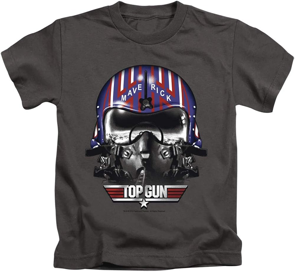 Top Gun Boys TShirt Maverick Helmet Charcoal Tee Clothing