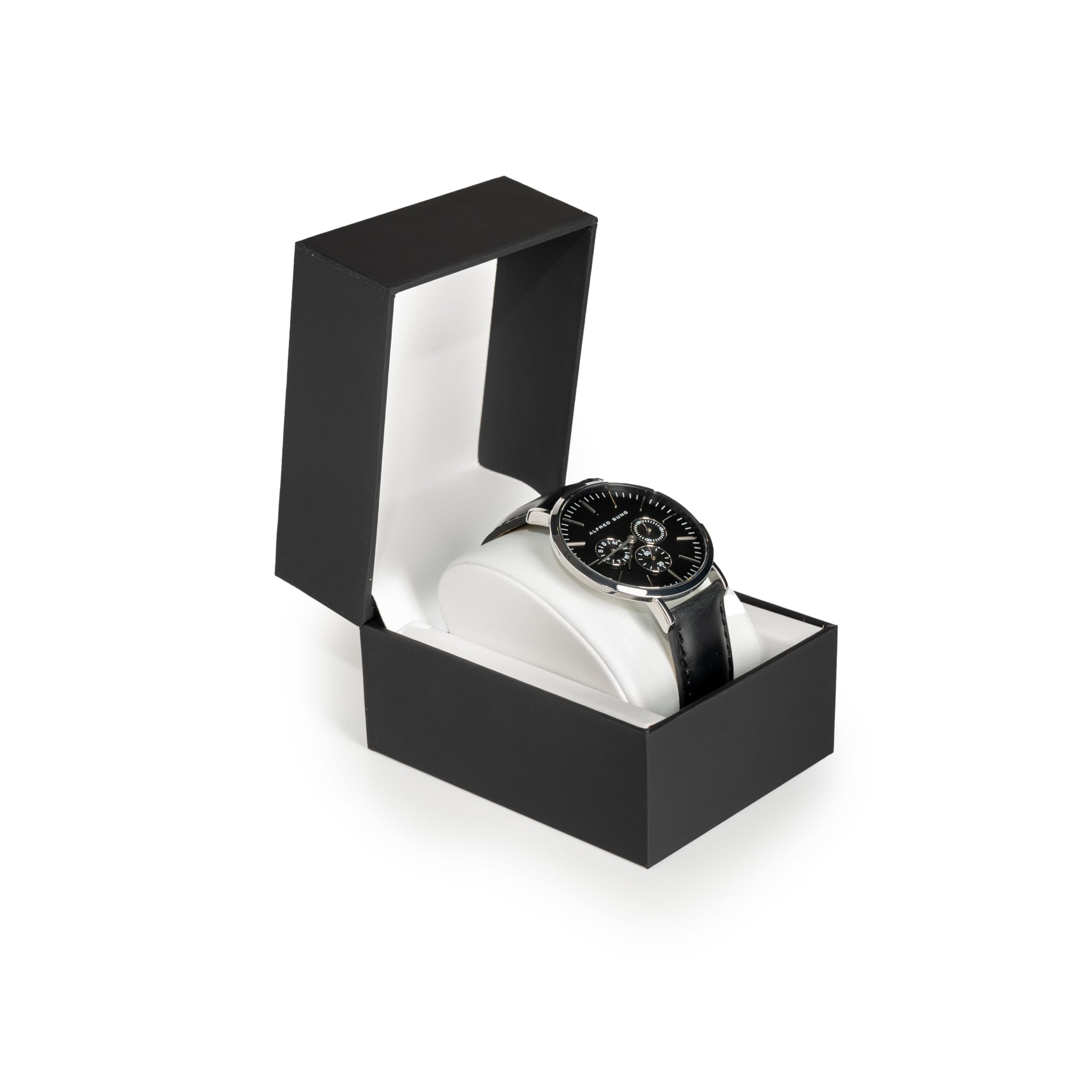 Prestige & Fancy Premium Black Watch Gift Box with Pillow – Single Watch case Storage Box PU Wristwatch Display Case Organizer for men and women for Christmas, Birthdays, Anniversary (Black)