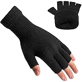 Rahhint Alpaca Wool Fingerless Gloves for Men Women Double-Layer Winter Gloves Warm Windproof Knitted for Typing Driving