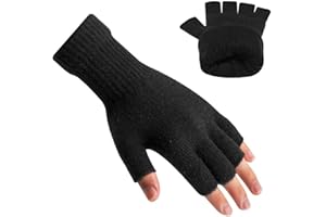Rahhint Alpaca Wool Fingerless Gloves for Men Women Double-Layer Fleece Lined Winter Liner Warm Windproof Knitted