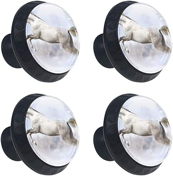 Lorvies White Horse Drawer Knob Pull Handle Crystal Glass Circle
