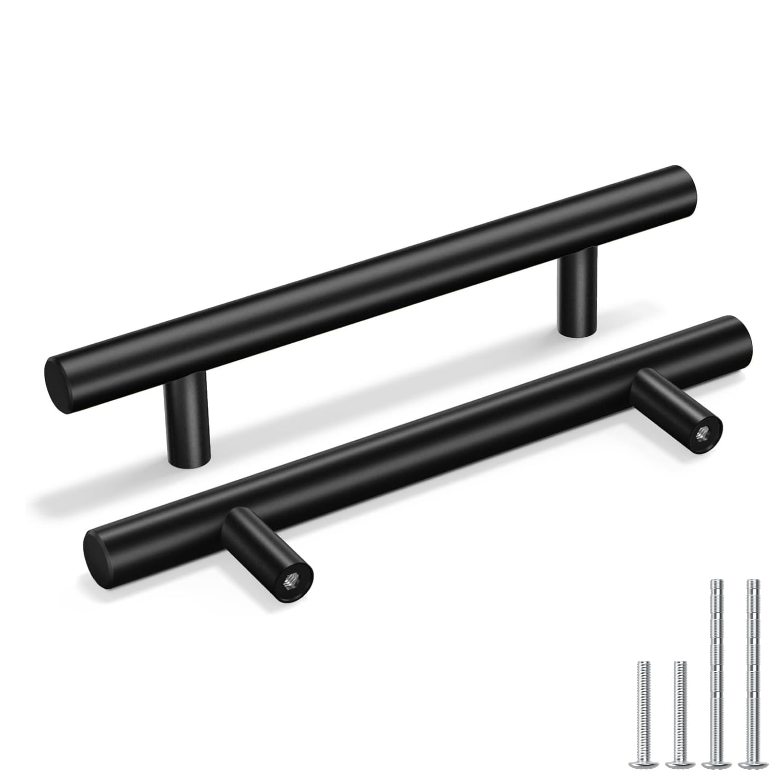goldenwarm Pack of 25 Black Kitchen Cabinet Door Handles Cabinet Pull LS201BK128 Drill Hole Spacing 128 mm T Bar Handle Hollow Stainless Steel Furniture Handles Railing Handle Includes Screws