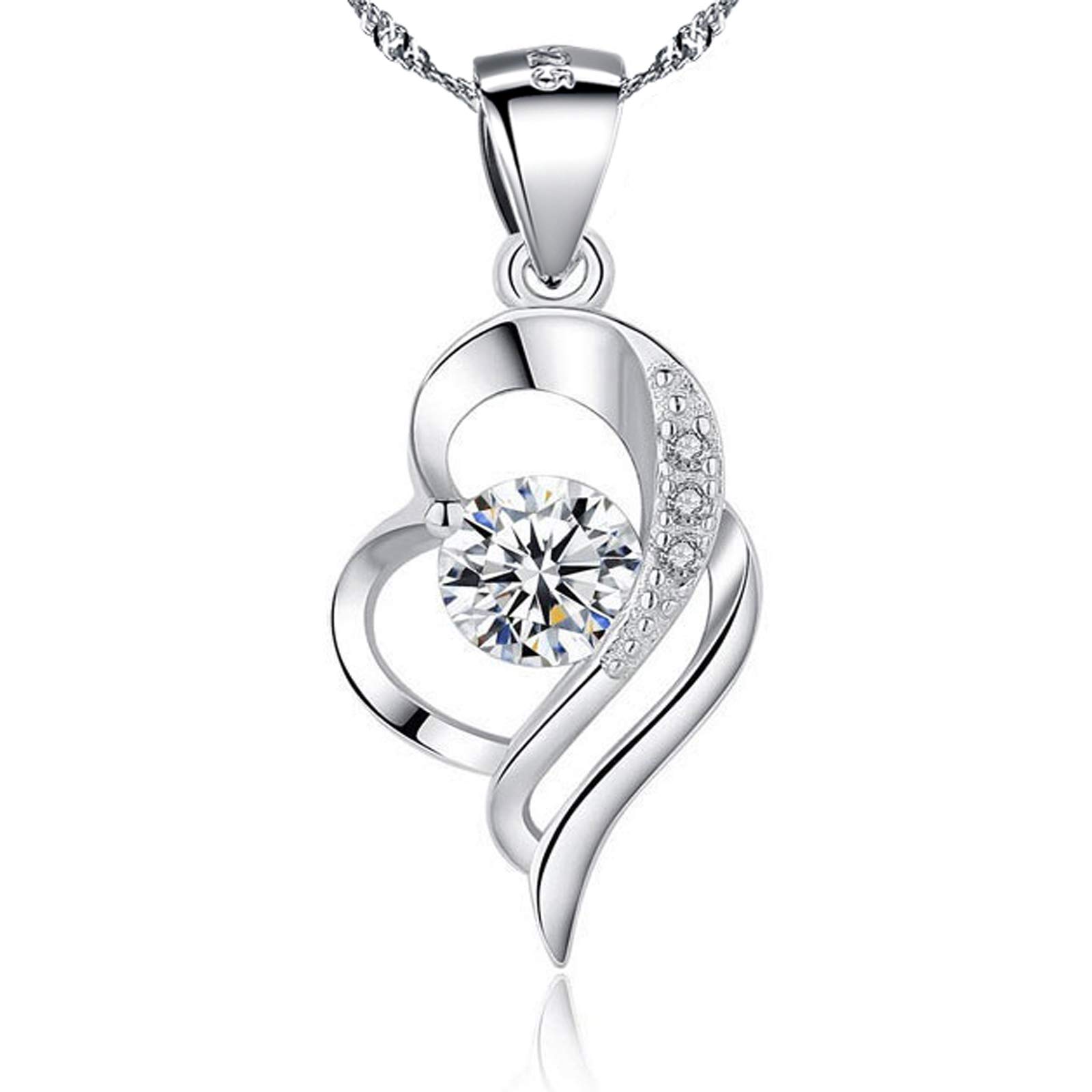 Sunnyshopday 925 Sterling Silver,Sapphire Topaz Little Diamond.Sea Blue Aquamarine Pendant Heart.18 inches,Prince of Wales Chain Necklace Women Girls Jewelery Box