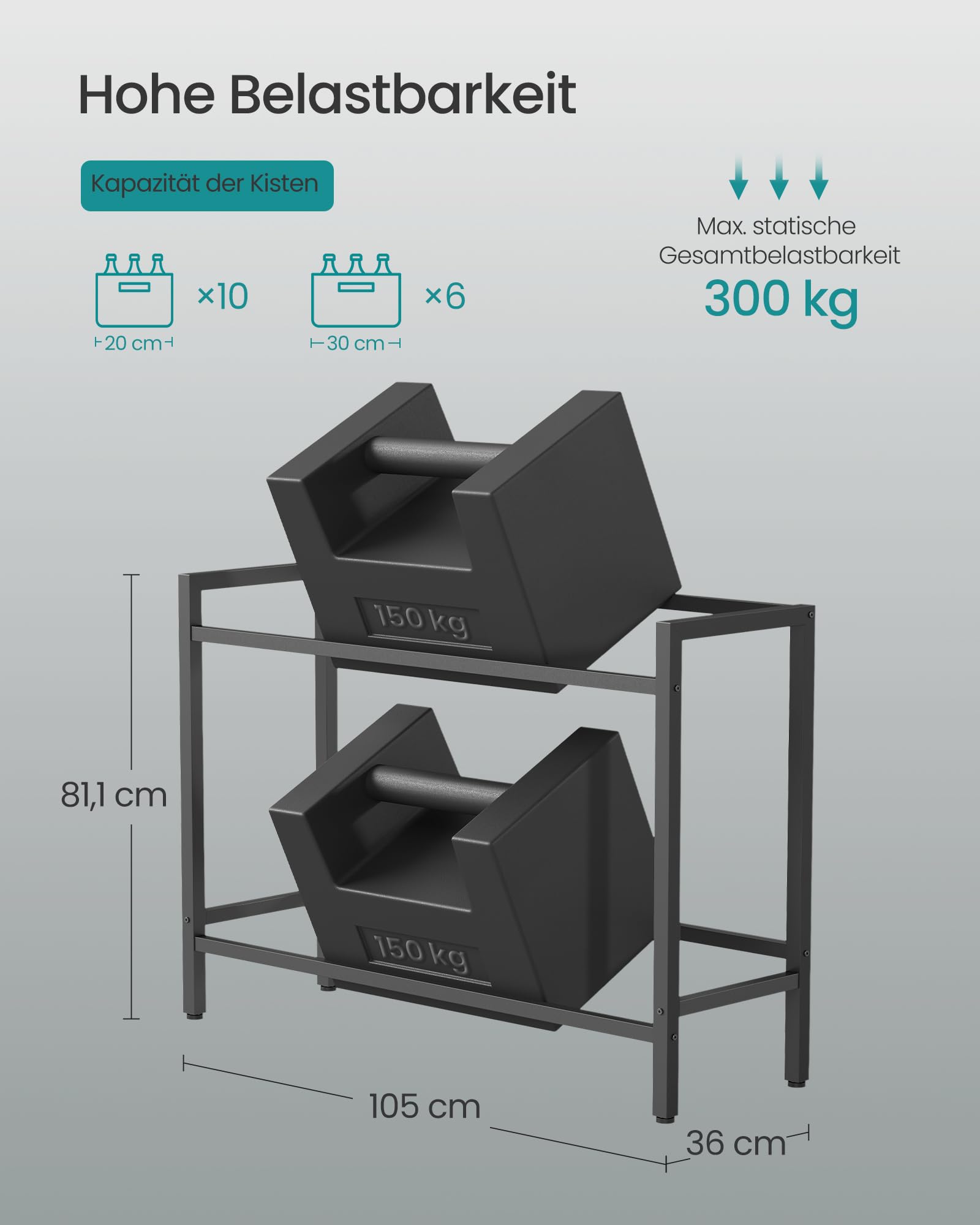 SONGMICS Getränkekistenregal, 2 Ebenen, für 6 Kisten, Aufbewahrungsregal, Jede Ebene bis 150 kg belastbar, Stahl, Getränkeregal, für Küche, Wohnzimmer, Garage, tintenschwarz BSC303B01 4