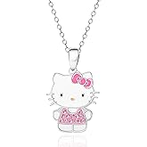 Hello Kitty Sanrio Womens Necklace Official License - Silver Plated Necklace with Enamel and Crystal Pendant
