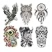 Fake Waterproof Removable Temporary Tattoos - Fashion Lady Long Lasting Body Art Stickers - Eagle Owl Fish Big Skull Flower Eye Make Up - 6 Styles Body Painting Premium Kit for Guys
