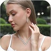 Jewelry Sets for Women, Silver Ab Rhinestone Bridal Wedding Jewelry Sets for Brides Teardrop Statement Necklace Dangle Earrings Set