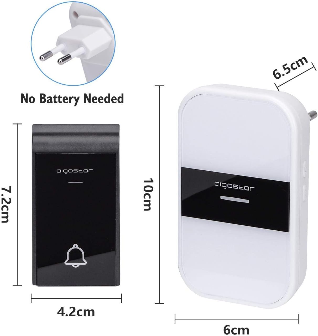Aigostar Waterproof Portable Wireless Bell Set, Doorbell Kit, LED Flashing, 36 Melodies - View #3