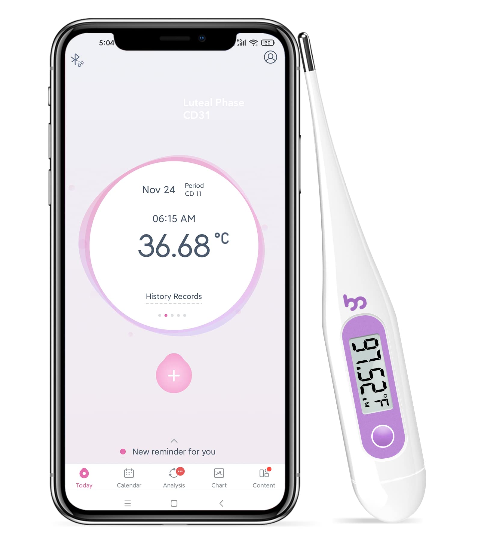 Digital Basal Body Thermometer Fertility Monitor Record BBT Manually, Draw BBT Chart Pinpoint Ovulation Day, High Accuracy Perfect Companion for Ovulation (Purple) โ image 1