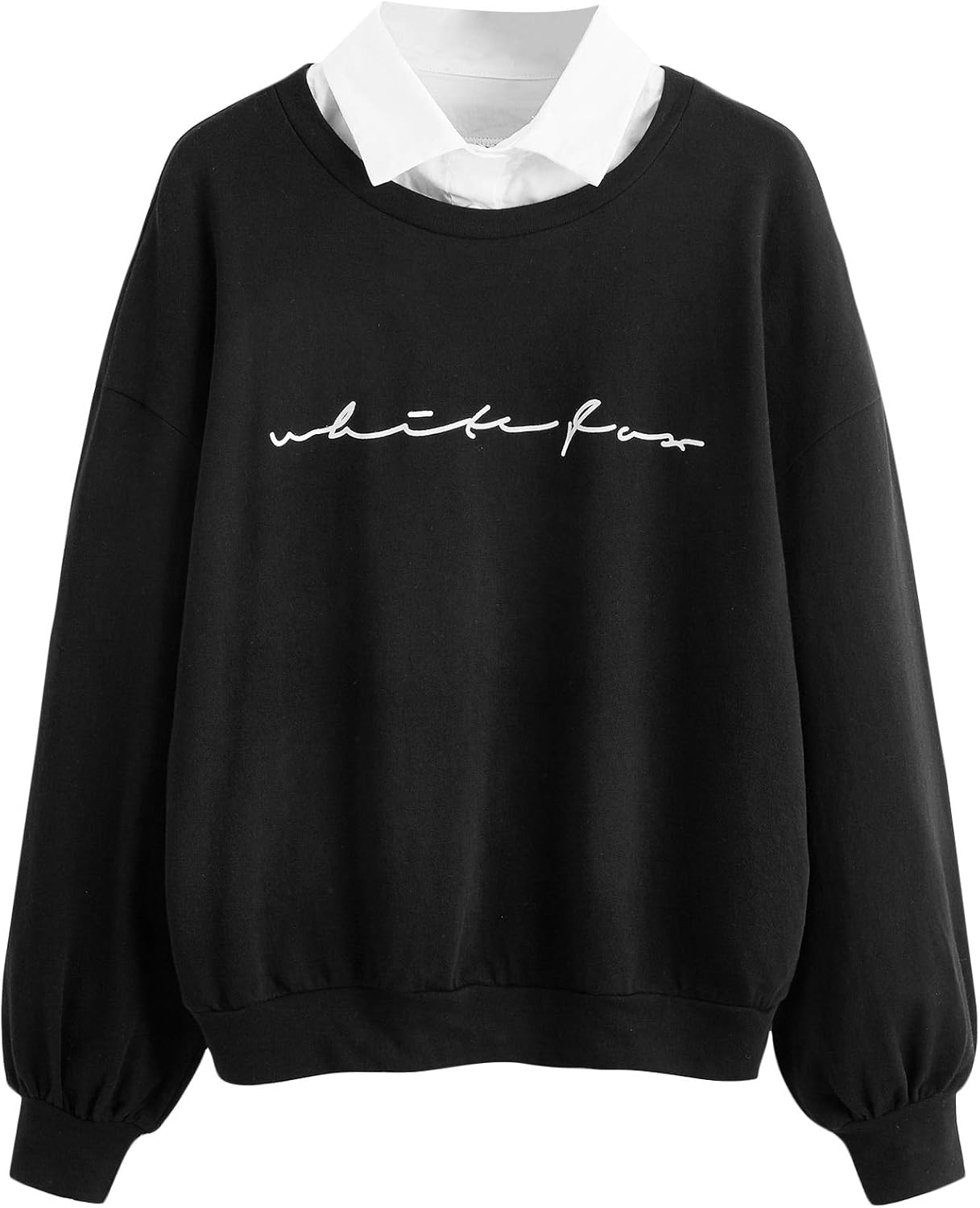 SOLY HUX Women's Contrast Collar Letter Print Long Sleeve Pullover Top